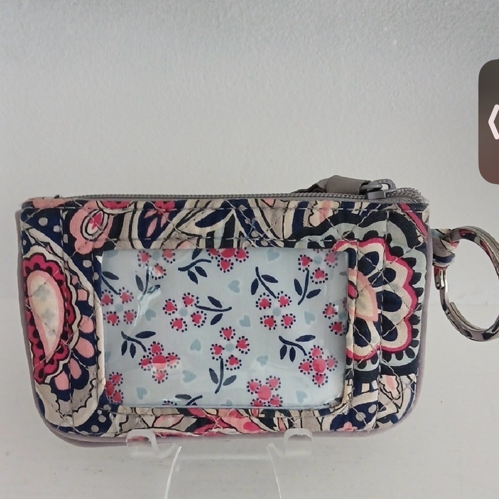 Vera Bradley Compact ID Wristlet Floral Navy Blue Pink Excellent Condition